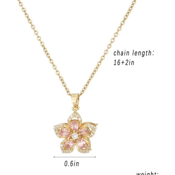 Women Gold Flower Fidget Pink Necklace Rotatable Crystal Blossom Pendant - Picture 3 of 7